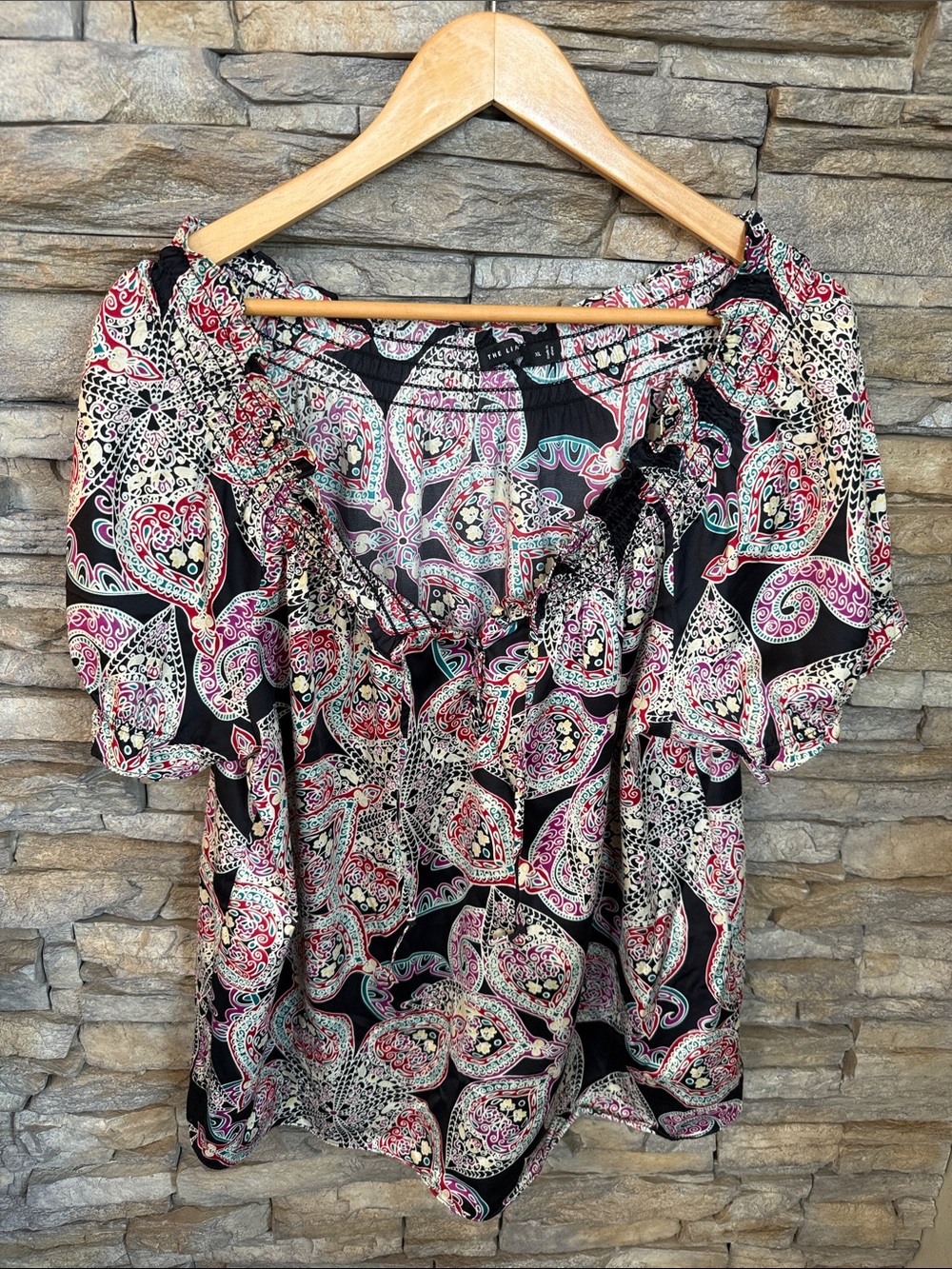 The Limited Black Paisley Off-Shoulder Peasant Blouse